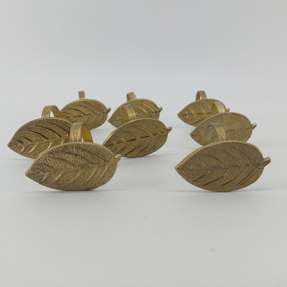 Leaves Napkin Ring Holders Brass Harvest Fall Gold Tone Thanksgiving Set of 8 - Picture 11 of 12